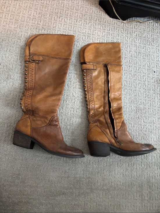 Vince Camuto Shoes - Vince Camino Women's Tall Studded Leather Riding Boots - Tan 8.5